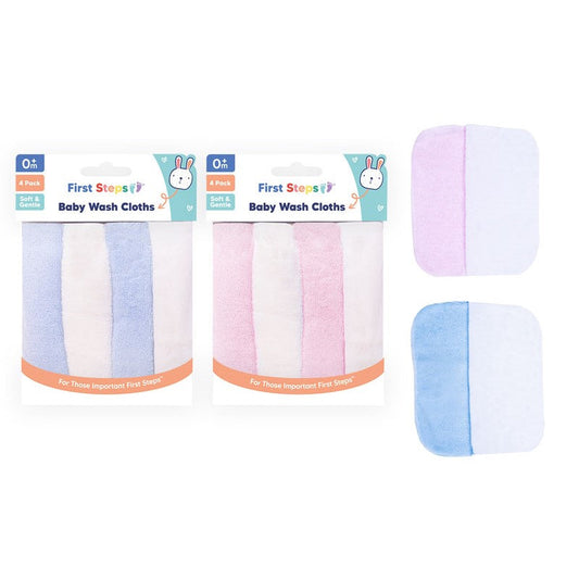 BABY WASH CLOTHS 4 PACK ASSORTED